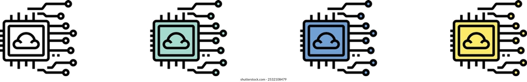 cloud processing icon. Outline, Green, Blue and Yellow Style Design Isolated On White Background