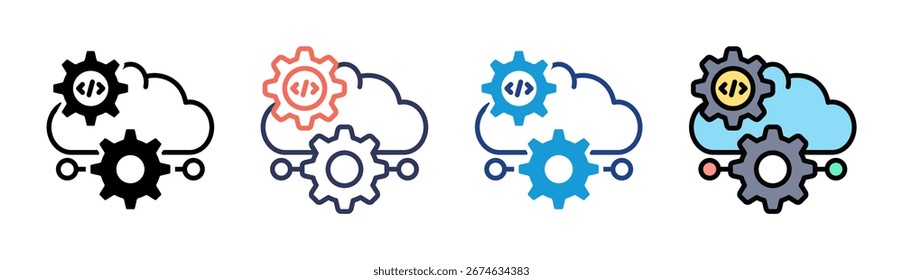 Cloud Programming Icon Set Multiple Style Collection