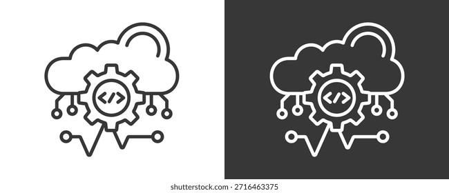 Ícone De Programação Em Nuvem Define Coleção De Vetores Isolada Em Preto E Branco
