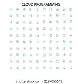 iconos de programación en la nube, signos, símbolos de esquema, colección de líneas de ilustración lineal de concepto