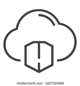 cloud protection black line icon on white background	