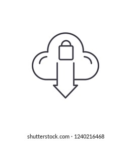 Cloud protection line icon concept. Cloud protection vector linear illustration, symbol, sign