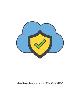 Cloud protection, cloud with shield icon in color icon, isolated on white background 