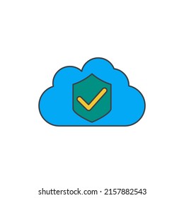 Cloud protection, cloud with shield icon in color icon, isolated on white background 