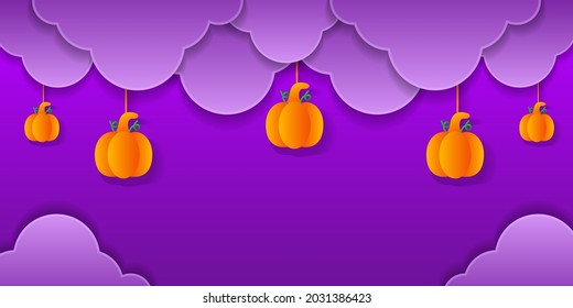 cloud and pumpkin background for halloween party. halloween background with paper cut effect. 