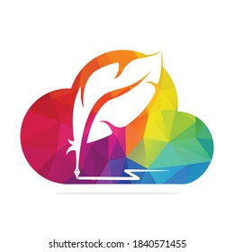 Cloud Quill Feather Pen logo vector design. Writer icon flat style design with color for identity, business and button.