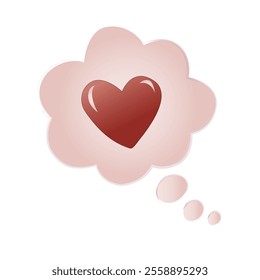 Cloud quote. A red heart on a pink cloud. Thoughts on falling in love. Festive decor for cards and other things for Valentine's Day. Vector illustration