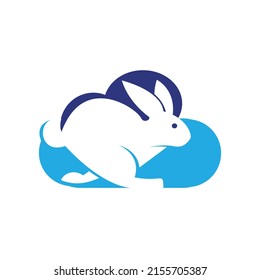 Cloud rabbit vector logo design. Creative running rabbit or bunny logo vector concept element