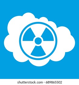 Cloud and radioactive sign icon white isolated on blue background vector illustration