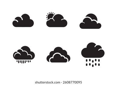 Cloud rain black silhouette bundle isolated on white background, logo icon clip art