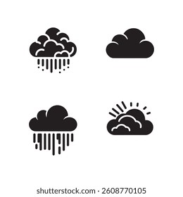 Cloud rain black silhouette bundle isolated on white background, logo icon clip art