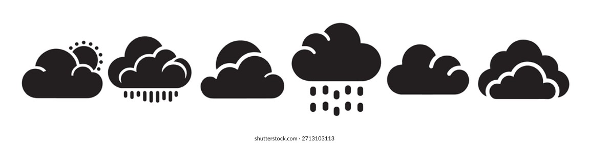 Paquete negro de la silueta de la lluvia de la nube aislado en blanco