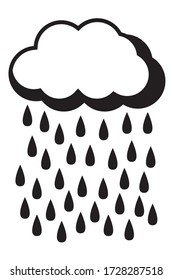 Nube con lluvia. Ilustración vectorial negra aislada en fondo blanco.