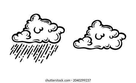 cloud and rain black and white illustration line vector