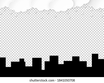 Cloud rain with building and town isolate on png or transparent  background, rain season, cloudy day,weather forecast concept, rain promotion for advertising, vector illustration 