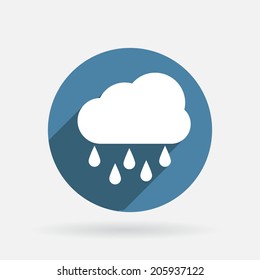 cloud rain. Circle blue icon with shadow