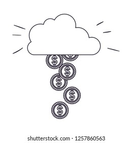 cloud with rain of coins isolated icon