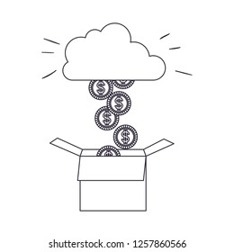 cloud with rain of coins isolated icon