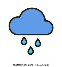 Cloud rain color flat icon with stroke isolated on white background. Cloud rain vector icon for web, mobile, app and ui design