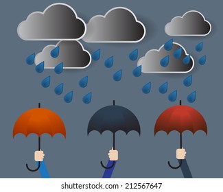 Cloud with Rain and Colorful Umbrella