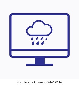 Cloud with Rain and Computer Screen Icon Symbol Vector Outline Design