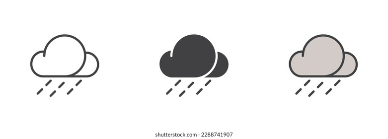 Cloud and rain different style icon set. Line, glyph and filled outline colorful version, outline and filled vector sign. Symbol, logo illustration. Vector graphics