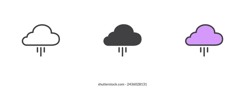 Cloud with rain different style icon set. Line, glyph and filled outline colorful version, outline and filled vector sign. Weather symbol, logo illustration. Vector graphics
