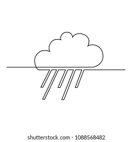The cloud and the rain are drawn by one black line on a white background. One-line drawing. Continuous line. Vector Eps10