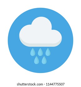 Cloud with Rain drop flat icon isolated on blue background. Cloud rain sign symbol in flat style. Weather forecast element Vector illustration for web and mobile design.