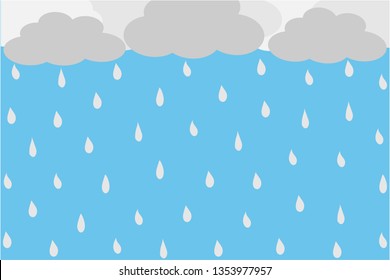 Cloud with rain droplets on raining day.Cute blue symmetry water droplet vector background.