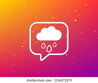 Cloud with rain drops icon. Rainy day symbol. Soft color gradient background. Speech bubble with flat icon. Vector