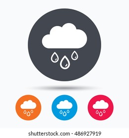 Cloud with rain drops icon. Rainy day sign.