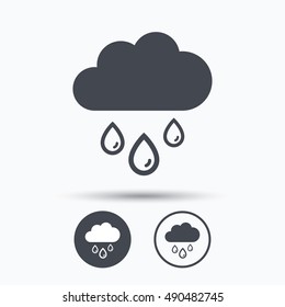 Cloud with rain drops icon. Rainy day sign.