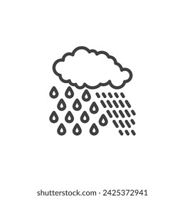 Cloud mit Regentropfen Line-Symbol. Lineares Style-Zeichen für mobiles Konzept und Webdesign. Rainy Clouds Umriss Vektor-Symbol. Symbol, Logo-Darstellung. Vektorgrafik