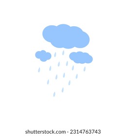 Cloud with rain drops simple cartoon vector illustration for kids, nature design element for seasonal summer decor, card, invitation, poster, environmental concept