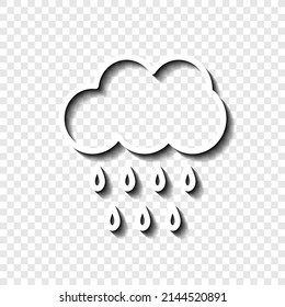 Cloud rain, drops simple icon vector. Flat desing. White with shadow on transparent grid.ai