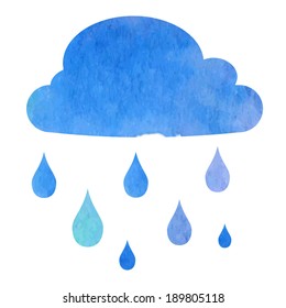 cloud with rain drops - vector illustration in watercolor style