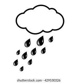 Cloud and rain drops. Weather icon of precipitation. Shower or rain cloud with falling drops. Vector Illustration
