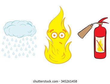 Cloud with the rain, emotional fire and the fire extinguisher