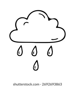 A cloud with rain falling from it icon doodle hand drawn. Outline line drawing clipart symbol. Vector illustration.