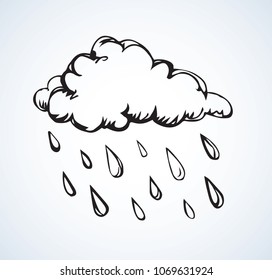 Cloud with rain Freehand outline black ink hand drawn picture logo sketchy in art retro scribble graphic style pen on paper