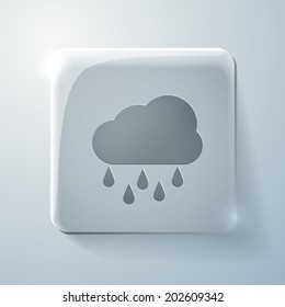 cloud rain. Glass square icon with highlights
