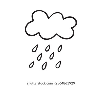 Cloud with rain hand drawn doodle icon. Outline drawing cloud with rain. Vector illustration