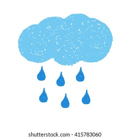 Cloud and Rain. Hand painted with oil pastel crayons. Weather forecast, summertime, climate, meteorology concept. Graphic design element for seasonal poster, greeting card, scrapbooking, children book