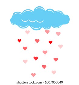 Cloud and rain with hearts. Vector illustration.