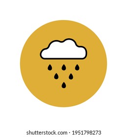Icono de nube y lluvia con contorno negro en círculo amarillo. Predicción meteorológica. Software meteorológico. Datos meteorológicos en tiempo real. botón de interfaz de usuario de Smartphone. Gráficos vectoriales.