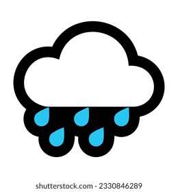 Nube con icono de lluvia, vector plano emotiji aislado en fondo blanco. Emotismo natural