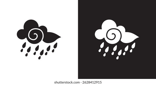 Cloud and rain icon. Flat icon of rain and cloud with depicting rainy weather. Cloud vector illustration icon in transparent and black background.