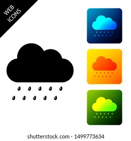 Cloud with rain icon isolated. Rain nimbus cloud precipitation with rain drops. Set icons colorful square buttons. Vector Illustration