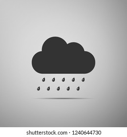 Cloud with rain icon isolated on grey background. Rain (nimbus) cloud precipitation with rain drops. Flat design. Vector Illustration